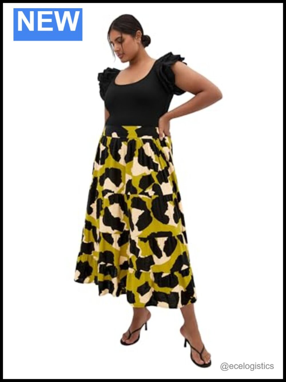Plus Size Tiered Maxi Skirt Pull-On Viscose Floral